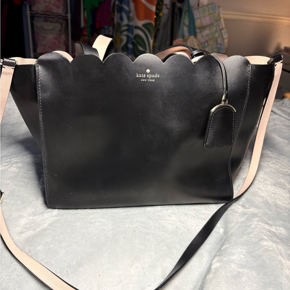 Black Kate Spade Magnolia Street small Tote with Scalloped Edge